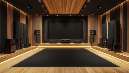 Modern Home Theater with Surround Sound System and Wooden Accents