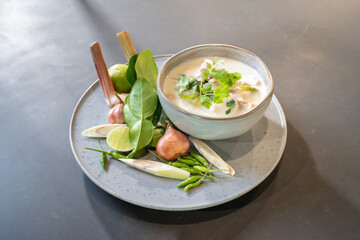Coconut milk with chicken soup, Delicious Thai Menu are shot in studio light.