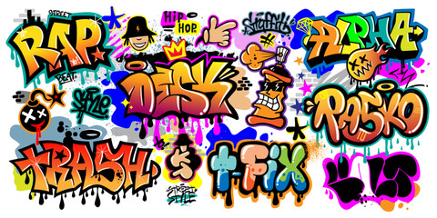 Graffiti style characters lettering vector illustration set ,isolated design element collection