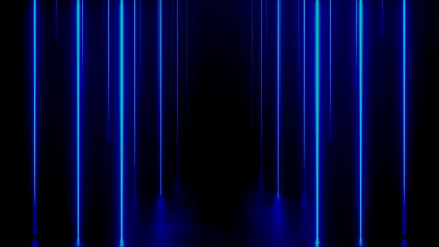 A blue neon line moves backward across a black background.
