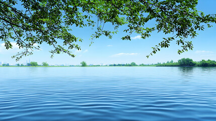 Serene Blue Lake Landscape Under a Sunny Sky