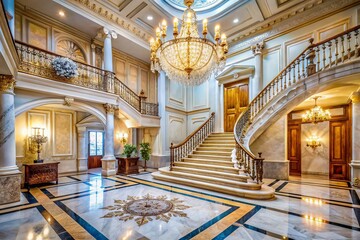 Fototapeta premium Grand Marble Entryway: Luxurious Home Interior with Polished Floors and Elegant Decor