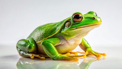 Obraz premium Green Frog on White Background - Cute Amphibian Stock Photo