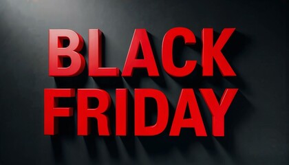 'Black Friday' text in bold red letters with dramatic lighting and shadows