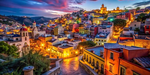 Fototapeta premium Guanajuato Mexico Night Photography: Colorful Buildings & Street Art