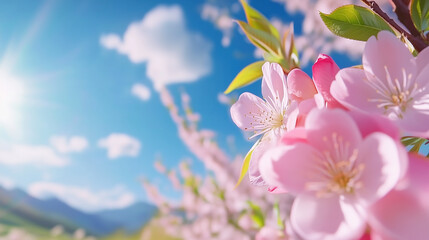 Close-up shot of Blooming Peach Blossoms