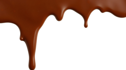 Melted chocolate dripping isolated on transparent background