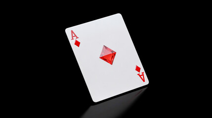 white playing card with the letter A and a red diamond on it, floating in the air against a black background. A hyper-realistic 3D model of a game item.