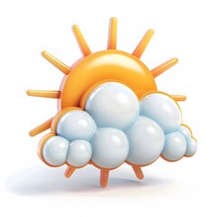 Colorful 3D Sun and Cloud Illustration on White Background