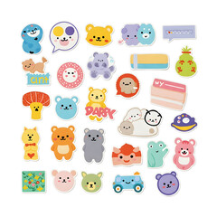 Cute kawaii stickers featuring adorable cartoon animals and objects
