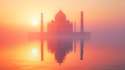 Taj Mahal Sunrise Misty Reflection Serene Beauty