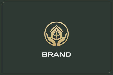 Green Home Building Logo Modern Structure Gold