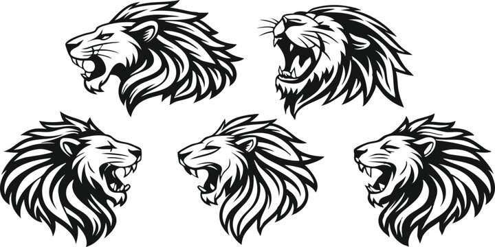 roaring lion head set, vector collection for design and logos