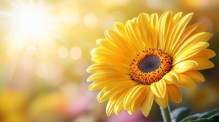 Vibrant yellow gerbera daisy in sunlight.