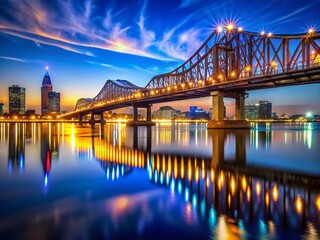 Louisville Kentucky Night Photography: Big Four Bridge Reflection in Ohio River