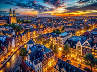 Naklejka premium Low Light Photography: Glowing Cityscape at Night, Beautiful Frame