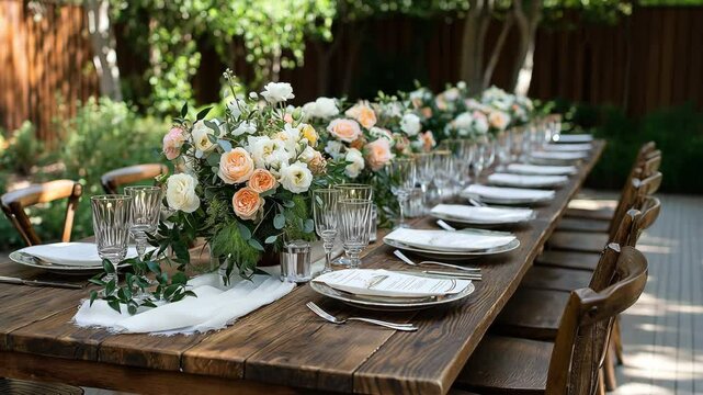 whimsical garden wedding table in the backyard