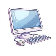Fototapeta premium Cartoon style desktop computer with mouse and keyboard illustration