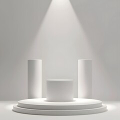 Obraz premium Minimalist 3D Cylindrical Podium with Spotlight Effect for Product Exhibition Showcasing
