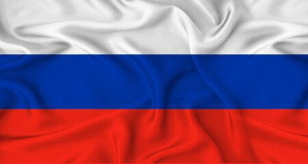 Realistic Russia flag waving. Close up of flag of Russia with cloth texture