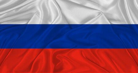 Russian flag with fabric texture. Realistic flag of Russia waving