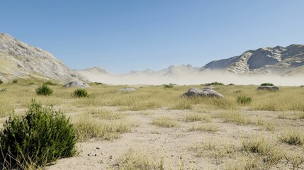 Naklejka premium Dusty desert landscape remote location nature scene arid environment wide viewpoint serenity concept