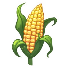 Obraz premium Bright and Fresh Corn on the Cob with Green Leaves Isolated