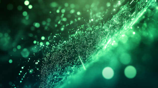 Abstract green digital data stream background technology illustration code glow cyber space light