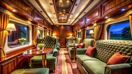 Fototapeta premium Luxurious Empty First Class Train Compartment, European Rail Journey, Elegant Interior Design