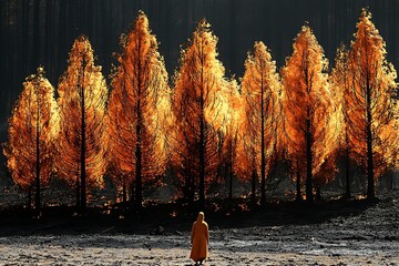 Monk Amidst Fiery Autumn Trees