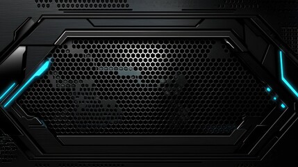 Dark Futuristic Background with Hexagonal Pattern and Blue Glow