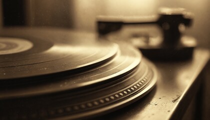  Old Record Player on a Tabletop, Vintage Vinyl Collection