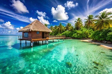 Fototapeta premium Luxurious Overwater Bungalow in the Maldives, Turquoise Indian Ocean