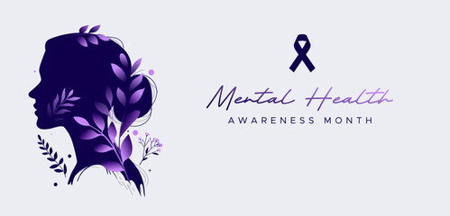 Mental Health Awareness Month. in May. Take care of your body, take care of your health and mind. Increase awareness of mental health. Control and protection. Prevention campaign. This is not work AI