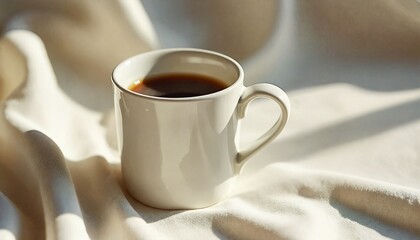Peaceful Afternoon Break: Coffee Cup on Comfortable Bedding