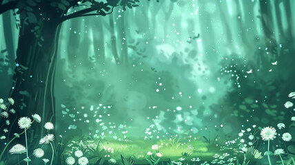Spring background with dandelions, green and white colors, vecto