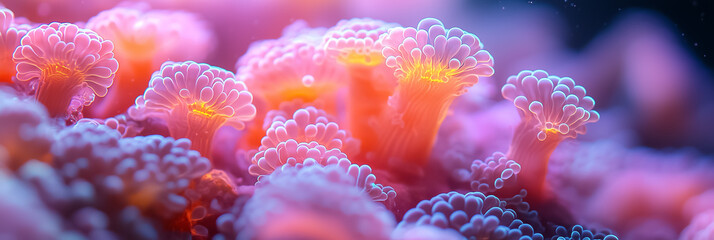 Intricate abstract forms inspired by coral structures emerge in vibrant hues, inviting a sense of wonder and exploration into an aquatic world beyond reality. Each detail captivates the observer