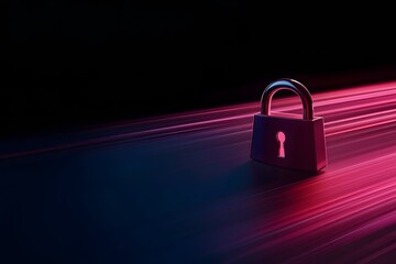 Cybersecurity Concept with Glowing Digital Padlock and Abstract Data