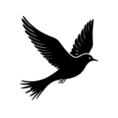 Obraz premium An illustration featuring a black Swallow hieroglyph silhouette set against a clean white background depicting a detailed bird in flight with wings spread, symbolizing rebirth and the afterlife.