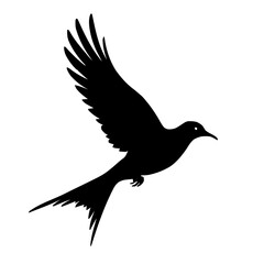 Obraz premium An illustration featuring a black Swallow hieroglyph silhouette set against a clean white background depicting a detailed bird in flight with wings spread, symbolizing rebirth and the afterlife.