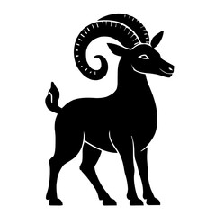 Fototapeta premium An illustration featuring a black Ram hieroglyph silhouette set against a clean white background depicting a detailed ram with curved horns, symbolizing power and the god Amun.