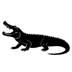 An illustration featuring a black Crocodile hieroglyph silhouette set against a clean white background showing a detailed crocodile with open jaws, symbolizing the god Sobek.