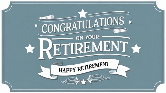 Elegant Retirement Card: Celebratory Design with Scripted Typography and Soft Blue Background for Retirement Wishes