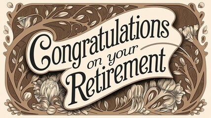 Vintage style retirement card with floral patterns, cream and brown colors, perfect for celebrating retirement milestones.