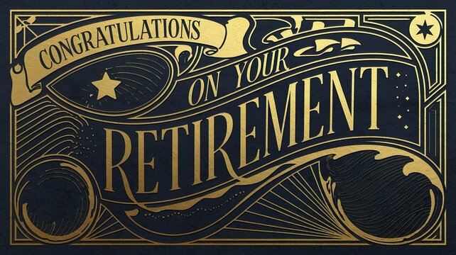 Elegant Retirement Card Design: Black and Gold Typography Celebrating a New Chapter in Life - Powered by Adobe