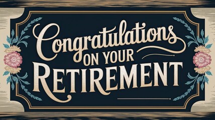 Elegant Retirement Announcement: A Floral Decorated Sign with Bold Typography and Warm Colors for Celebrations