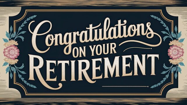 Elegant Retirement Announcement: A Floral Decorated Sign with Bold Typography and Warm Colors for Celebrations