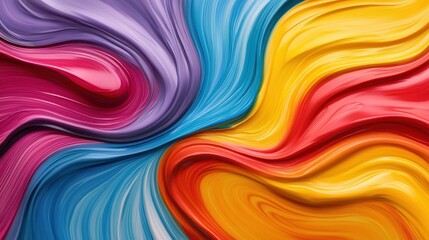 Obraz premium A vibrant abstract swirl of colors, featuring shades of pink, blue, yellow, and red, creating a lively and dynamic visual effect.