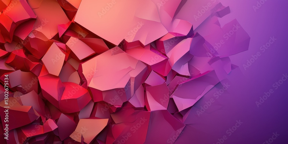 Poster A vibrant abstract background featuring fragmented shapes in shades of red and purple, creating a dynamic and modern visual effect.