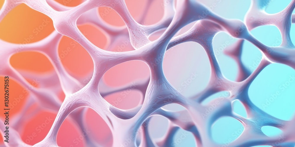 Poster A colorful, abstract representation of interconnected cells or structures, showcasing a blend of pastel hues and intricate patterns.